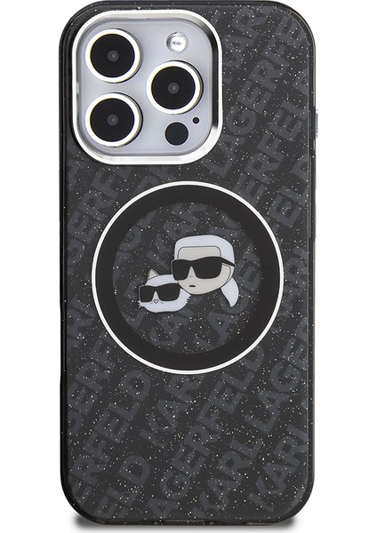 iPhone 16 Pro Kılıf Karl Lagerfeld Lisanslı Parlayan Simli Karl & Choupette Heads Kapak Siyah fiyatları