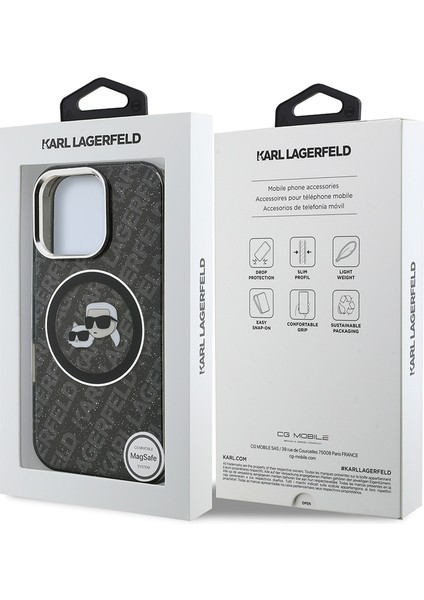 iPhone 16 Pro Kılıf Karl Lagerfeld Lisanslı Parlayan Simli Karl & Choupette Heads Kapak Siyah indirimleri