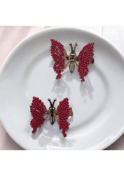 Kanatları Hareketli Boncuk Detaylı Kelebek Pens Toka