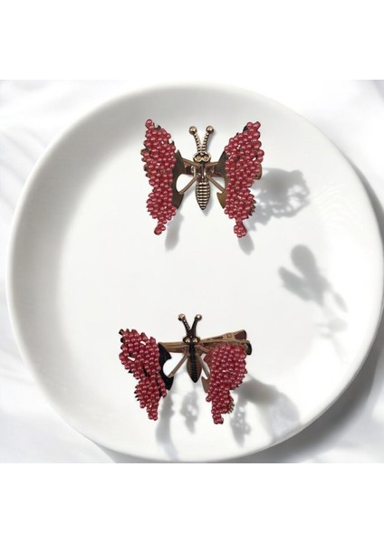 Kanatları Hareketli Boncuk Detaylı Kelebek Pens Toka