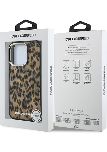 iPhone 16 Pro Max Kılıf Karl Lagerfeld Orjinal Lisanslı Iml Leopar Baskılı Kapak Kahverengi
