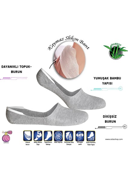 Unisex Melanj Gri Slikonlu Görünmez Çorap