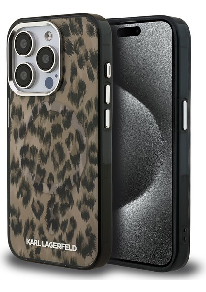 iPhone 15 Pro Max Kılıf Karl Lagerfeld Orjinal Lisanslı Iml Leopar Baskılı Kapak Kahverengi