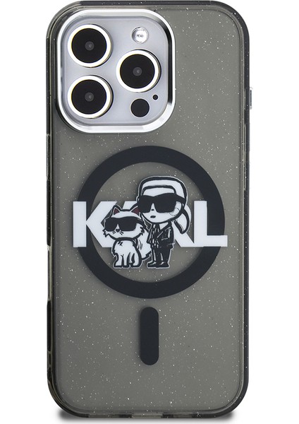 iPhone 15 Pro Max Kılıf Karl Lagerfeld Lisanslı Parlayan Simli Karl & Choupette Sketch Logolu Siyah fiyatları