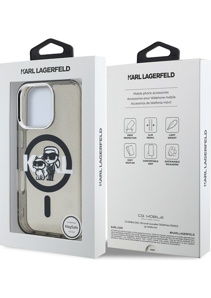 iPhone 16 Pro Kılıf Karl Lagerfeld Lisanslı Parlayan Simli Karl & Choupette Sketch Logo Kapak Siyah indirimleri