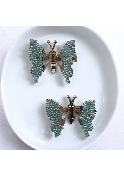 Kanatları Hareketli Boncuk Detaylı Kelebek Pens Toka