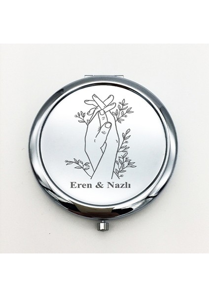 Kişiye Özel İsimli Eller Baskılı Daire Metal Ayna Çanta, Cep ve Makyaj Aynası fiyatları