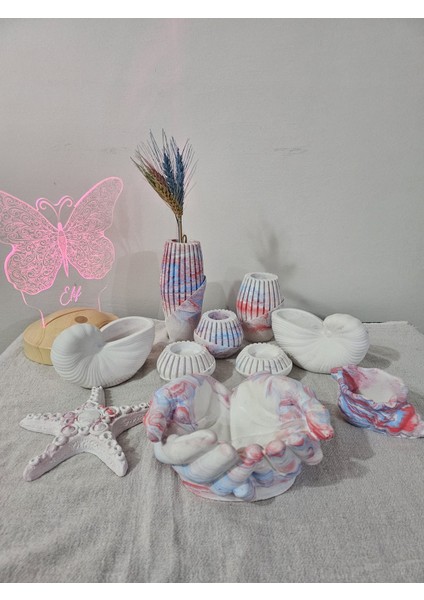 El Yapımı Renkli Taş Objeler Seti – Deniz ve Doğa Temalı Dekoratif