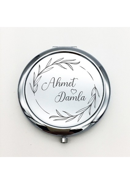 Kişiye Özel İsim Baskılı Daire Metal Ayna Çanta, Cep ve Makyaj Aynası modelleri