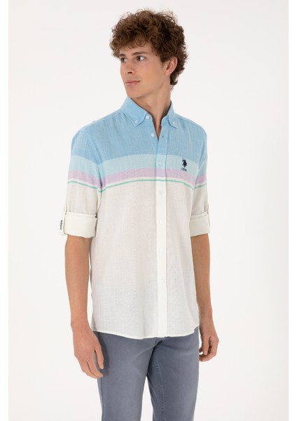 Erkek Mavi Gömlek Desenli 50306336-VR036 modelleri