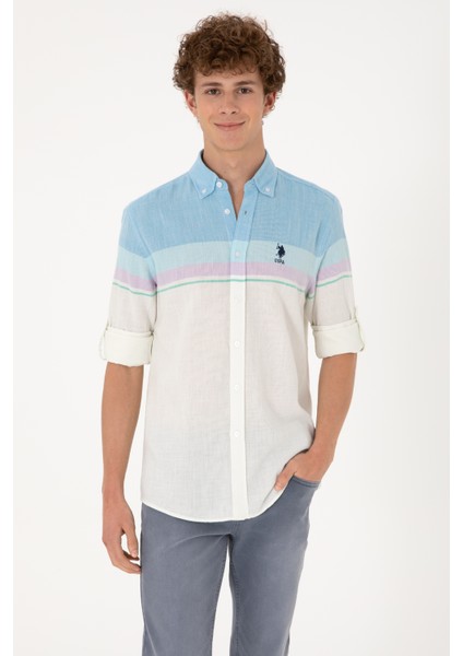 Erkek Mavi Gömlek Desenli 50306336-VR036