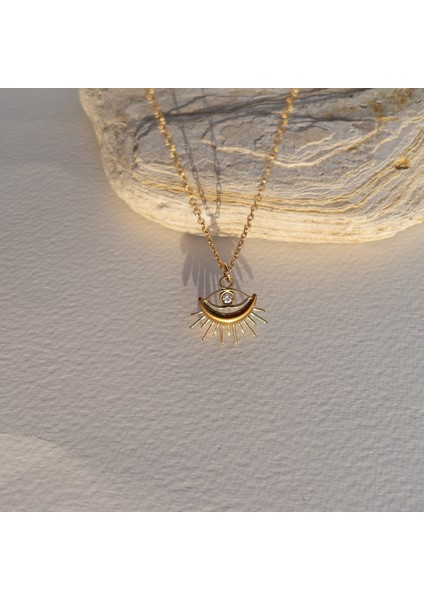 Ortası Taşlı Göz Paslanmaz Çelik Kolye fiyatları