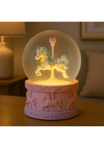 Mor Unicorn Tasarımlı Kar Küresi Işıklı Orta Boy 9 cm