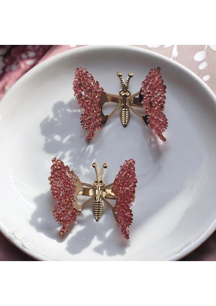 Kanatları Hareketli Şeffaf Boncuk Detaylı Kelebek Pens Toka