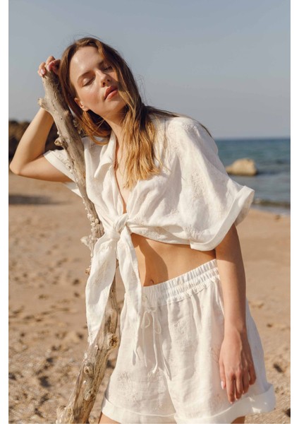 Alice Brode Işlemeli Kadın Keten ve Tencel™ Plaj Şort fiyatları