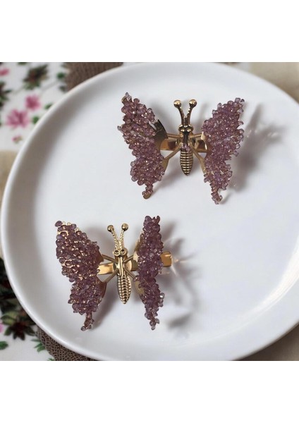 Kanatları Hareketli Şeffaf Boncuk Detaylı Kelebek Pens Toka