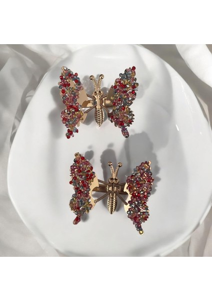 Kanatları Hareketli Şeffaf Boncuk Detaylı Kelebek Pens Toka