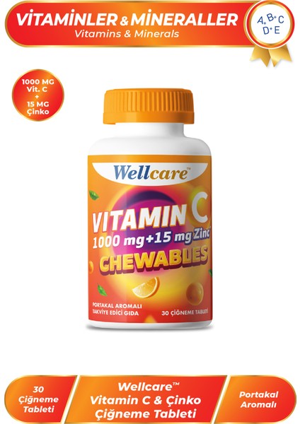 Vitamin C 1000MG + Çinko 15 Mg 30 Çiğneme Tableti