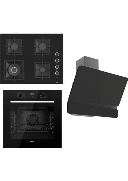 Flowart Serisi Siyah Set (SC405-WFA + QBL63CS +D080 ) - Döküm Izgara / 65 cm Ocak
