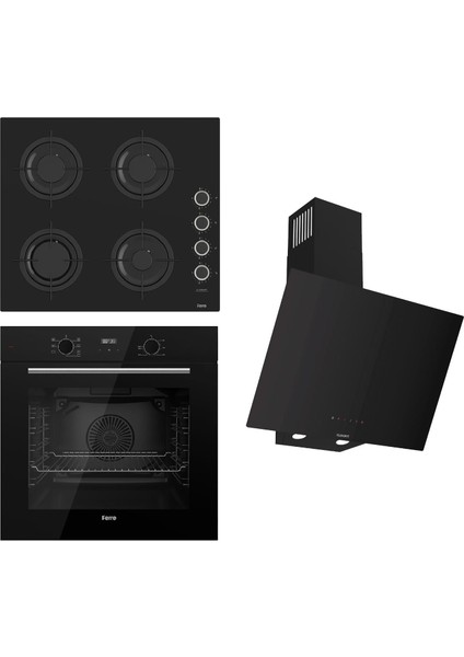 Flowart-Sılentart-Flameart Serisi Siyah Set (CS205-FA + QBL63CS +D077-SA ) - Emaye Izgara / Kademeli Musluk