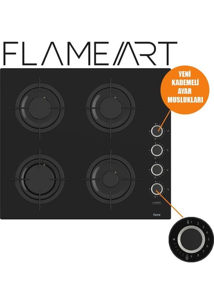 Flowart-Sılentart-Flameart Serisi Siyah Set (CS205-FA + QBL63CS +D077-SA ) - Emaye Izgara / Kademeli Musluk modelleri
