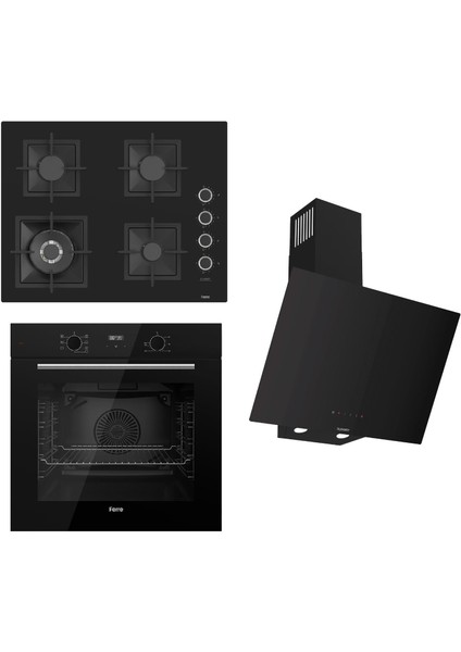 Flowart- Sılentart Serisi Siyah Set (SC405-WFA + QBL63CS +D077-SA ) - Döküm Izgara / 65 cm Ocak