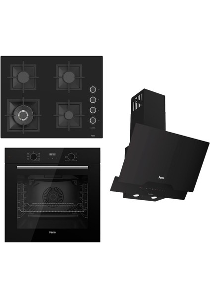 Flowart-Sılentart Serisi Siyah Set (SC405-WFA + QBL63CS +D063-SA ) - Döküm Izgara / 65 cm Ocak