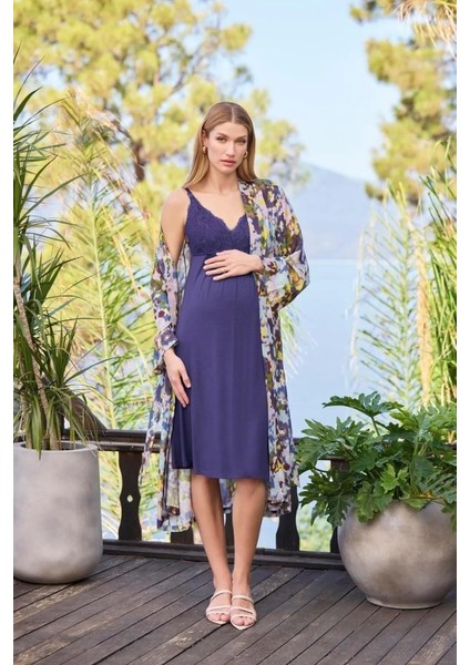 25054 Lacivert Hamile Lohusa Gecelik Sabahlık Tk