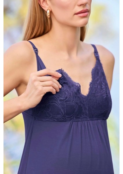 25054 Lacivert Hamile Lohusa Gecelik Sabahlık Tk modelleri