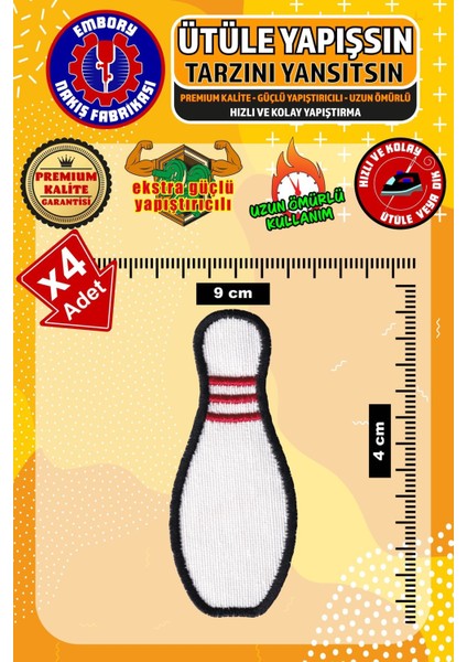 Ütü ile Yapışan Arma Yama, Bowling Labut Pin (4 Adet) Ütüyle Yapışan Nakış Dokuma Aplike Patch