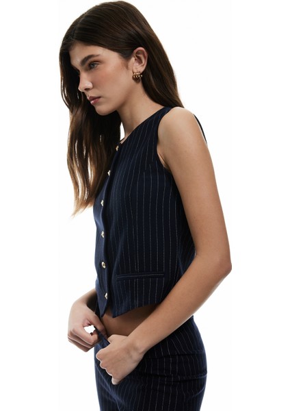 Yeni Sezon Slim Fit Kolsuz Düğmeli Bisiklet Yaka Yelek