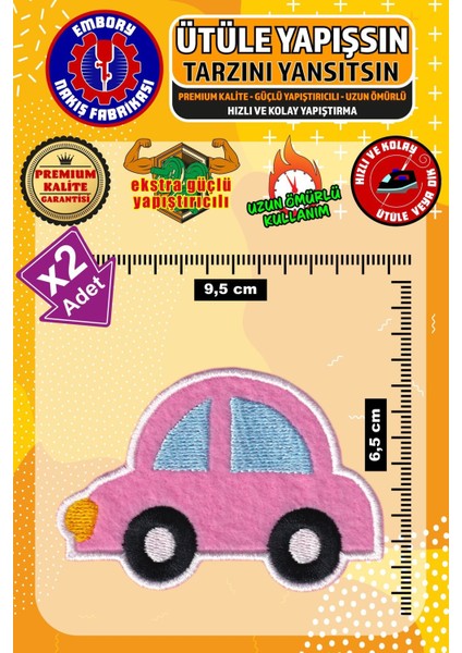 Ütü ile Yapışan Arma Yama, Pembe Araba (2 Adet) Ütüyle Yapışan Nakış Dokuma Aplike Patch