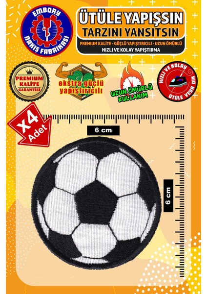 Ütü ile Yapışan Arma Yama, Futbol Topu (4 Adet) Ütüyle Yapışan Nakış Dokuma Aplike Patch