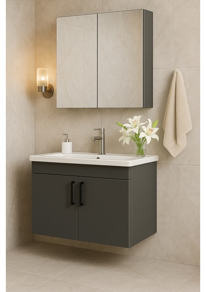 Liventa 65 cm Antrasit Renkli, Seramik Lavabolu, Mdf Banyo Dolabı Takımı fiyatları