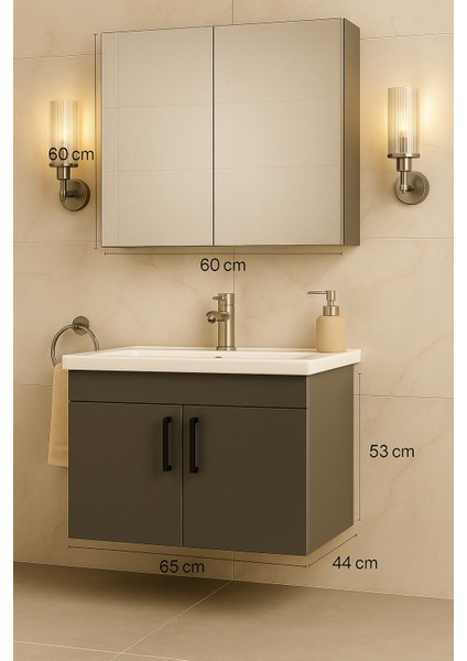 Liventa 65 cm Antrasit Renkli, Seramik Lavabolu, Mdf Banyo Dolabı Takımı indirimleri