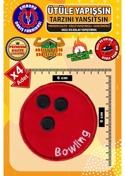 Ütü ile Yapışan Arma Yama, Bowling Topu (4 Adet) Ütüyle Yapışan Nakış Dokuma Aplike Patch