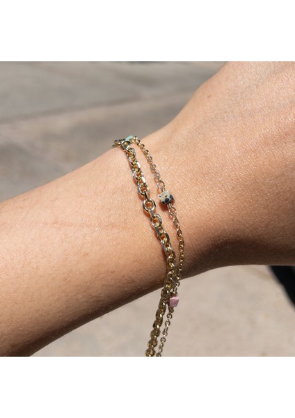 Renkli Taş Detaylı Ikili Vip Bileklik