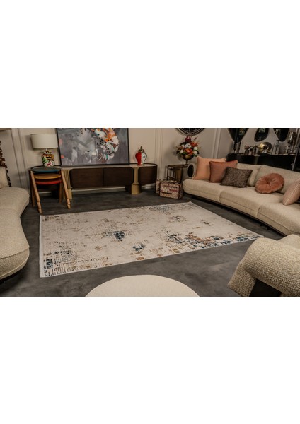 Zenta ZN001 Krem Mavi Hav Toz Vermez Salon Mutfak Koridor Oturma Odası Yolluk Halı Makine Halısı