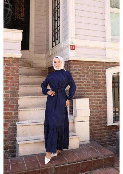 Lara Kumaş Bağlamalı Elbise - Lacivert / E0124