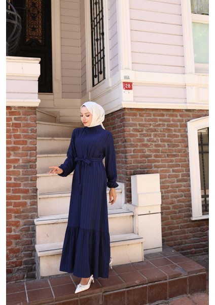 Lara Kumaş Bağlamalı Elbise - Lacivert / E0124 fiyatları