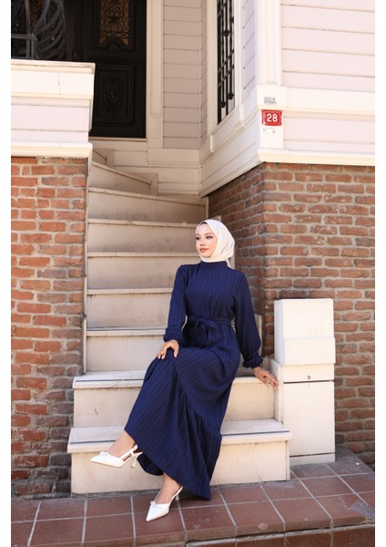 Lara Kumaş Bağlamalı Elbise - Lacivert / E0124 modelleri