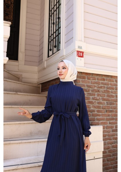 Lara Kumaş Bağlamalı Elbise - Lacivert / E0124 fırsatları
