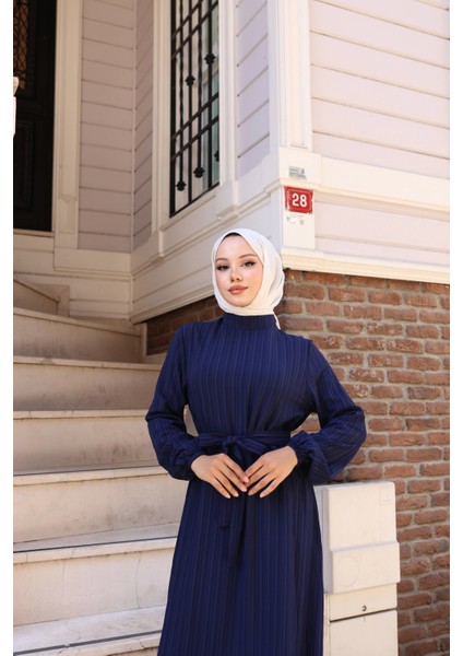 Lara Kumaş Bağlamalı Elbise - Lacivert / E0124 indirimleri