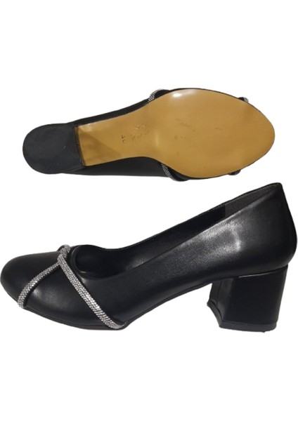 Kadın Büyük Beden Taşlı Siyah Şık Klasik Topuklu Ayakkabı indirimleri