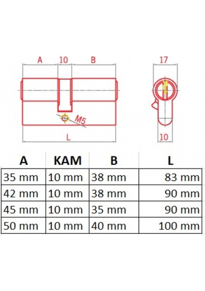 Ito Rotex 90 mm Zamak Barel 5 Pimli 45+10+35 - 3 Anahtarlı