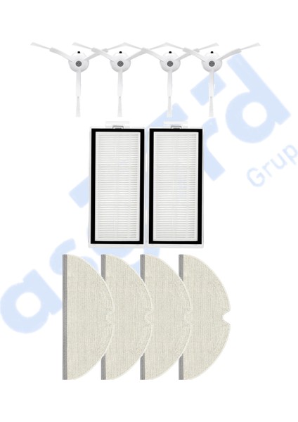 Roborock Q8 Max , Q8 Max+ Uyumlu 4 Yan Fırça 2 Filtre 4 Mop