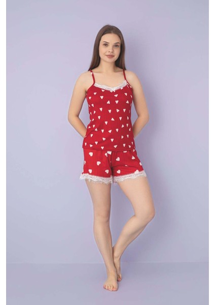 Kadın Ip Askılı Şortlu Pijama Takımı