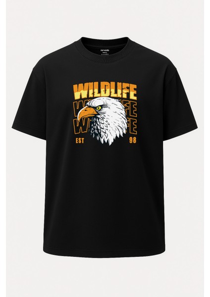 Oversize Wildlife Yırtıcı Kartal Baskılı Tişört