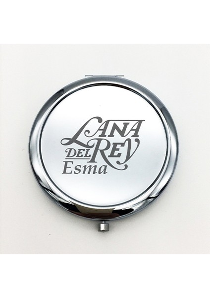 Kişiye Özel İsimli Lana Del Rey Baskılı Daire Metal Ayna Çanta, Cep ve Makyaj Aynası