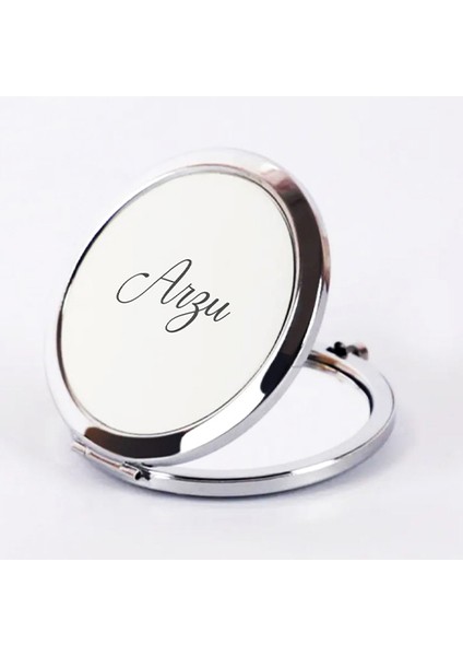 Kişiye Özel İsim Baskılı Daire Metal Ayna Çanta, Cep ve Makyaj Aynası